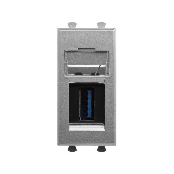 USB 3.0 розетка модульная, тип А-А, Avanti, закаленная сталь, 1 модуль