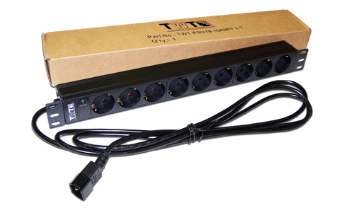 Блок розеток 19", 1-фазный без выключателя, 10A / 250V, 9xSchuko, шнур 3.0 м, разъем C14