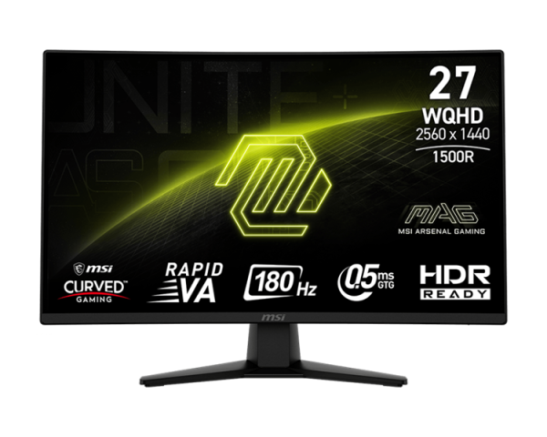 MSI MAG 274CQF 27" 16:9 WQHD(2560x1440) Rapid VA Curve 1500R, 0,5ms(GTG), 5000:1,100M:1,300nit,178/178,2xHDMI 2.0,1xDP 1.2, Tilt,VESA,180HZ,Black,1y war-ty