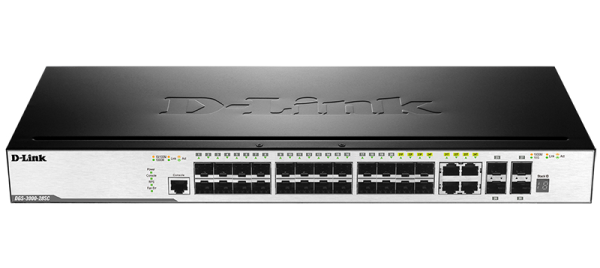 PROJ Управляемый L2 стекируемый коммутатор, 20x1000Base-X SFP, 4x10GBase-X SFP+, 4xCombo 1000Base-T/SFP, защита от статического электричества до 6 кВ, CLI, консольный порт RJ-45, RPS