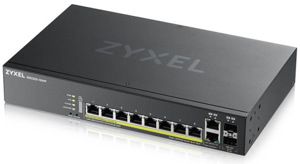 L2 коммутатор PoE+ Zyxel NebulaFlex Pro GS2220-10HP, rack 19", 8xGE PoE+, 2xCombo (SFP/RJ-45), бюджет PoE 180 Вт