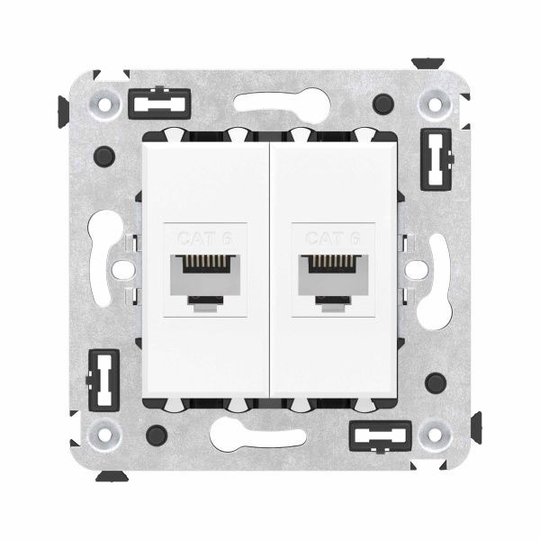 Компьютерная розетка RJ-45 без шторки в стену, кат.6 двойная, Avanti, белое облако