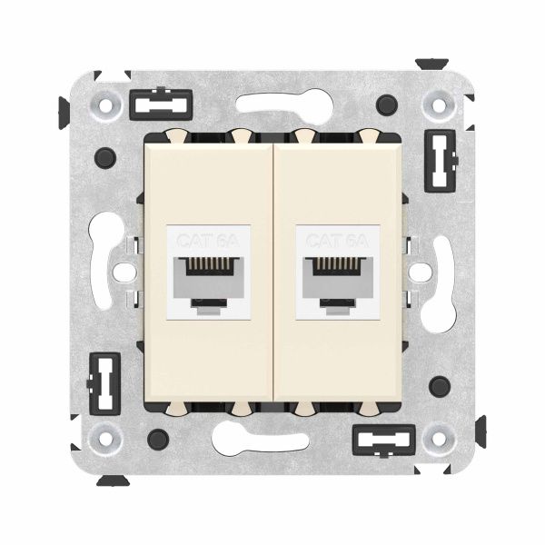 Компьютерная розетка RJ-45 без шторки в стену, кат.6А двойная, Avanti, ванильная дымка