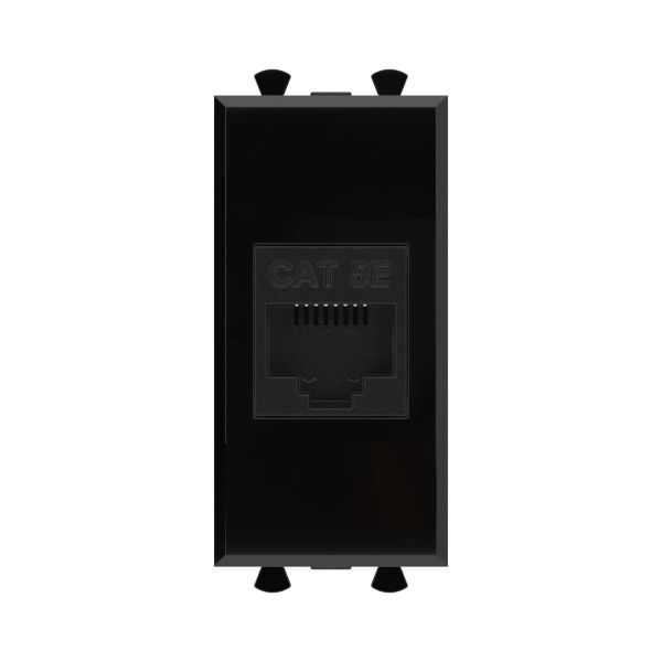 Компьютерная розетка RJ-45 без шторки модульная, кат.5е, Avanti, черный квадрат, 1 модуль