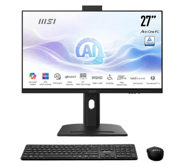 MSI Modern AM273QP AI 1UM AiO 27" WQHD (2560x1440)IPS AG Non-touch, Core Ultra 7 155H (1.4GHz), 32Gb DDR5 (2*16GB), 1TB SSD M.2, Intel UHD, WiFi, BT, camera, WirelessKB&mouse Eng/Rus,NoOS,1y,Black
