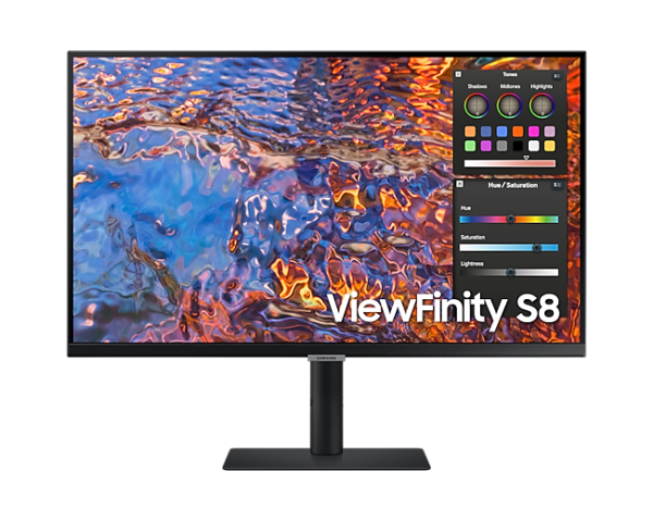 Samsung 27" ViewFinity S8 S27B800PXI IPS LED 16:9 3840x2160x60Hz 5ms 350cd 1000:1 178/178 1,07 млрд DP; HDMI; USB-C(90 Вт); USB3.0x3; RJ45;Tilt; Swiv; HAS; Pivot; VESA; Black