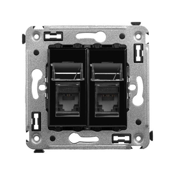 Компьютерная розетка RJ-45 в стену, кат.6 двойная, Avanti, черный квадрат