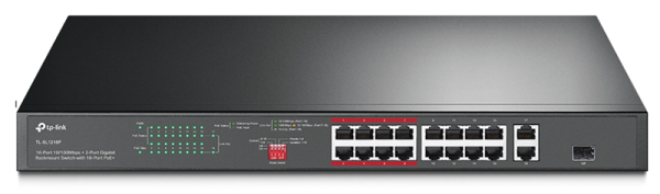 TP-Link TL-SL1218P, 16-Port 10/100Mbps + 2-Port Gigabit Rackmount Switch with 16-Port PoE+