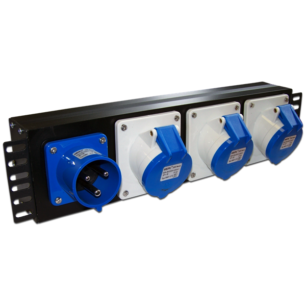 Блок розеток 19", 1-фазный без выключателя, 32A / 250V,1х3 IEC309, без шнура питания, с вилкой IEC309 Блок розеток 19", 1-фазный без выключателя, 32A / 250V,1х3 IEC309, без шнура питания, с вилкой IEC309