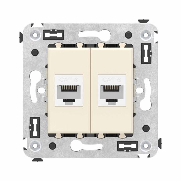 Компьютерная розетка RJ-45 без шторки в стену, кат.6 двойная, Avanti, ванильная дымка