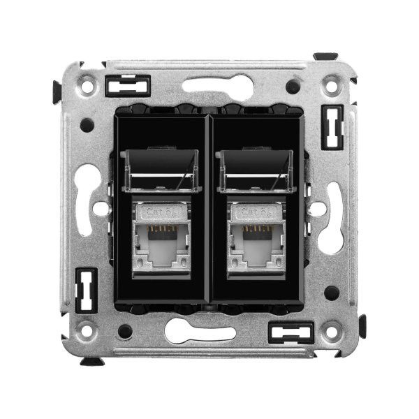 Компьютерная розетка RJ-45 в стену, кат.5e двойная экранированная, Avanti, черный квадрат