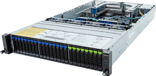 Gigabyte Server Platform R283-S98 / 2U / 2xIntel (Gen 4/5) / 2xHS / 32xDIMM / 8xSFF NVMe/SATA/SAS + 16xSFF SATA/SAS + 2xSFFSATA/SAS / 2x1GbE / 2xOCP 3.0 / 4xFHHL / 2x2000W / Rails