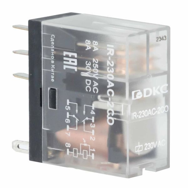 Реле миниатюрное промышленное, 2CO, ком. ток 8А, AgSnO2, напряжение 12V AC, опция: светодиод