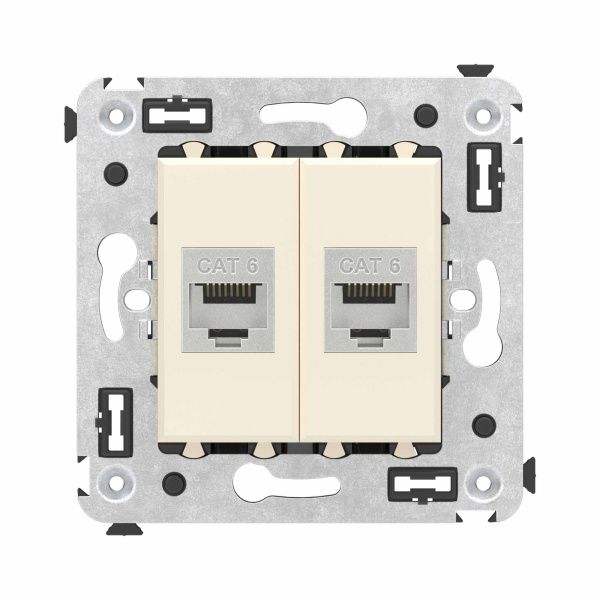 Компьютерная розетка RJ-45 без шторки в стену, кат.6 двойная экранированная, Avanti, ванильная дымка
