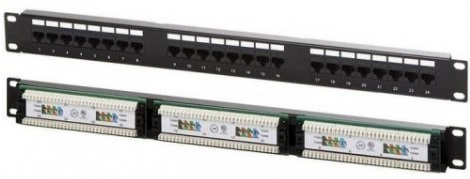 Патч-панель 19", кат. 5е, 1U, 24 порта UTP, с возможность установки заднего органайзера