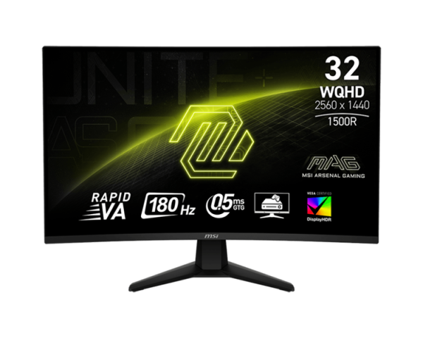 MSI MAG 32CQ6F 31,5" 16:9 WQHD(2560x1440) Rapid VA Curve 1500R, 3500:1, 0,5ms(GTG), 100M:1,400nits,2xHDMI,DP,Tilt,IntPower,VESA,180Hz,Black,1y w-ty