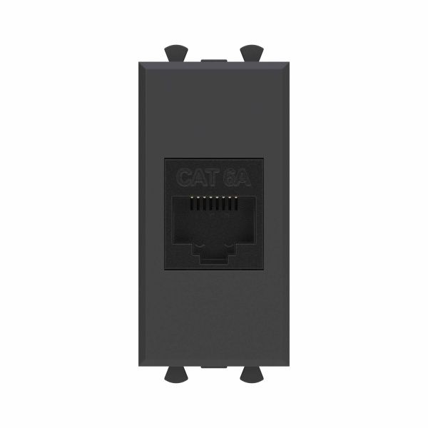 Компьютерная розетка RJ-45 без шторки модульная, кат.6А, Avanti, черный матовый, 1 модуль