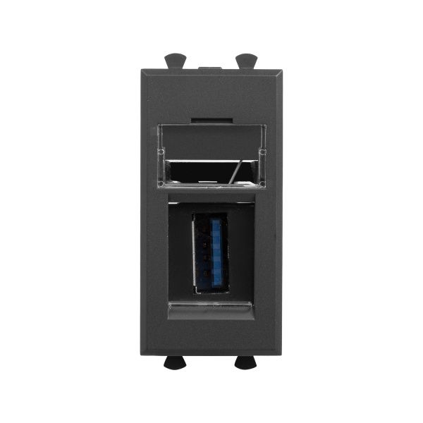 USB 3.0 розетка модульная, тип А-А, Avanti, черный матовый, 1 модуль