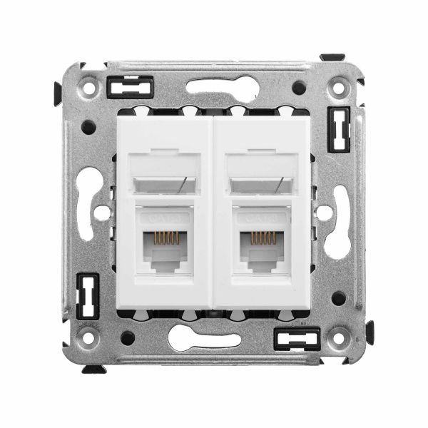 Телефонная розетка RJ-12 в стену двойная, Avanti, белое облако