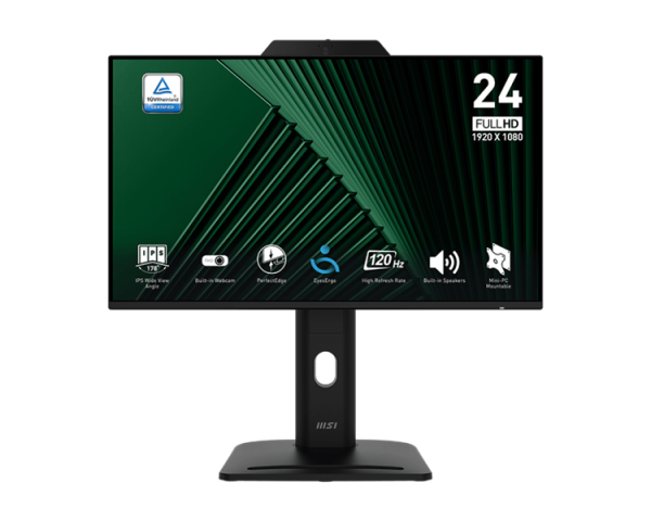 MSI PRO MP242PMG 23.8" 16:9 FHD(1920x1080) IPS Flat,Webcam,1ms(MPRT),1500:1,100M:1,300nit,1xHDMI,1xDP,1xVGA,2xUSB-A,1xUSB-B,Speaker,Tilt,Swivel,Height,Pivot,VESA,120Hz,Black,1y war-ty