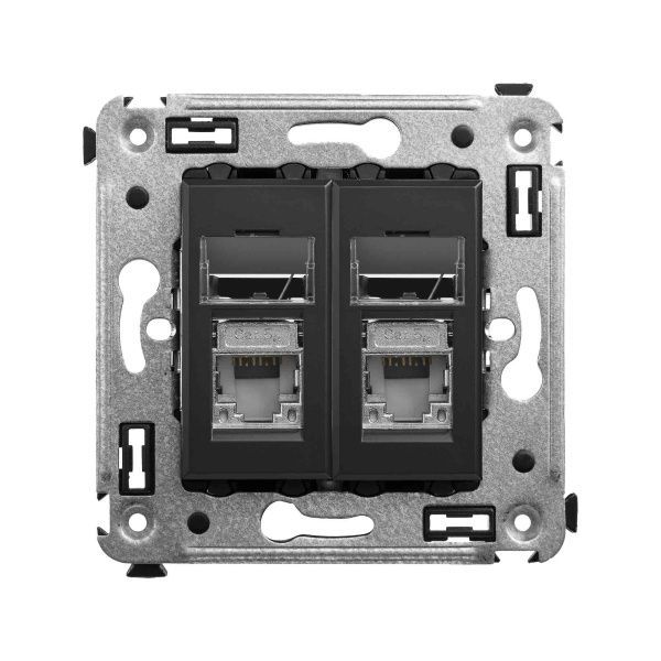 Компьютерная розетка RJ-45 в стену, кат.5e двойная экранированная, Avanti, черный матовый