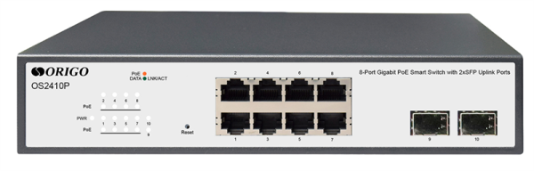 ORIGO Настраиваемый L2 PoE-коммутатор 8x1000Base-T PoE, 2x1000Base-X SFP, PoE-бюджет 120 Вт, комплект для установки в 19" стойку