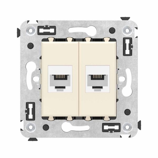 Телефонная розетка RJ-12 без шторки в стену двойная, Avanti, ванильная дымка