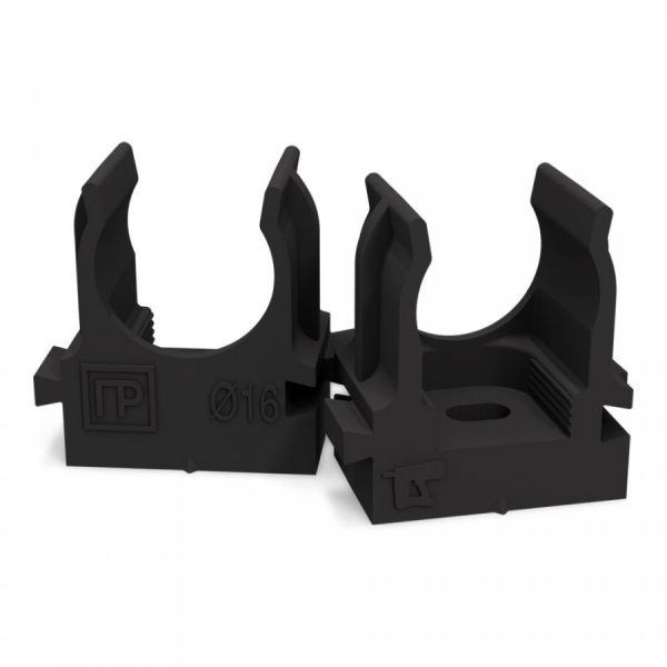 Крепеж-клипса для труб для прямого монтажа чёрная в гофроящике d16 мм (1400шт/кор)