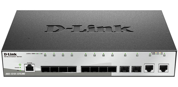D-Link Управляемый L2 коммутатор, 10x1000Base-X SFP, 2x1000Base-T, защита от статического электричества до 6 кВ, CLI, консольный порт RJ-45, RPS, поддержка Dying Gasp