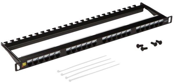 Патч-панель 19" компактная, неэкранированная, 24 порта RJ45, кат.6, 0.5U, с задним органайзером