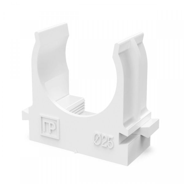 Крепеж-клипса для труб для прямого монтажа белая в п/э d25 мм (100шт/700шт уп/кор)
