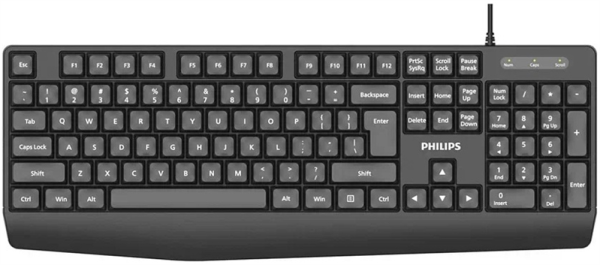 Philips Проводная Клавиатура SPK6237, USB 2.0 104 клав,  высокие кн., русская заводская раскладка, чёрный