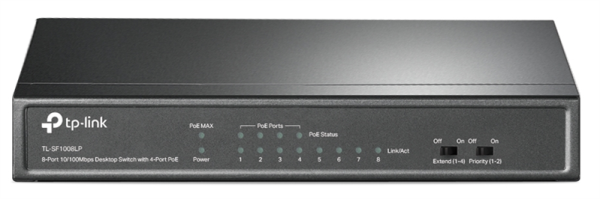 TP-Link TL-SF1008LP, 8-Port 10/100 Mbps Desktop Switch with 4-Port PoE, 41 W, 250m