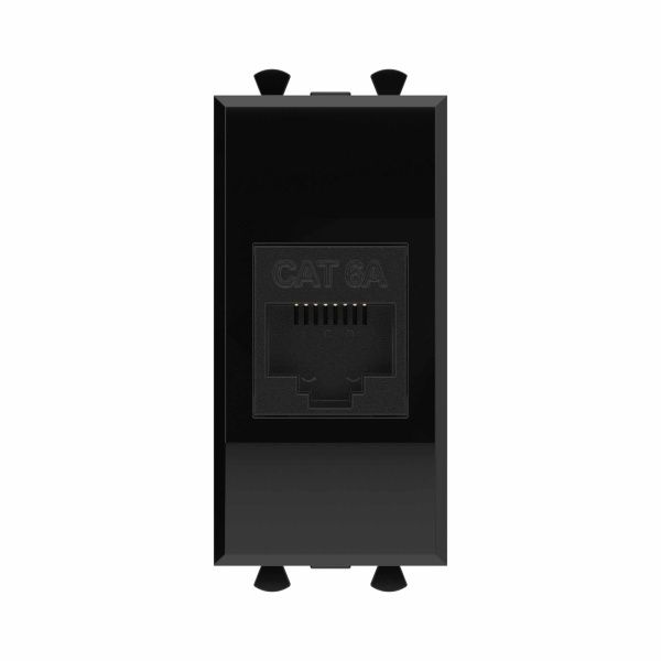 Компьютерная розетка RJ-45 без шторки модульная, кат.6А, Avanti, черный квадрат, 1 модуль