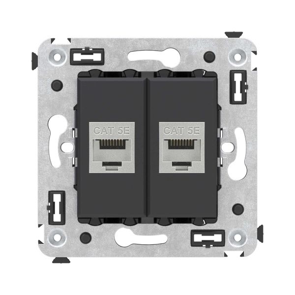Компьютерная розетка RJ-45 без шторки в стену, кат.5e двойная экранированная, Avanti, черный матовый