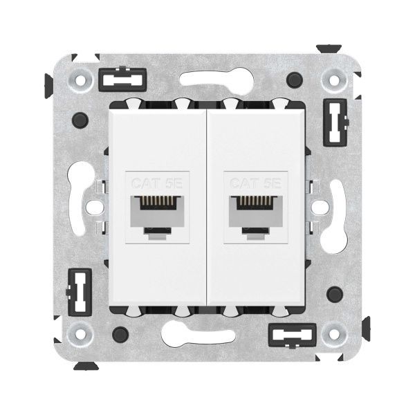 Компьютерная розетка RJ-45 без шторки в стену, кат.5е двойная, Avanti, белое облако
