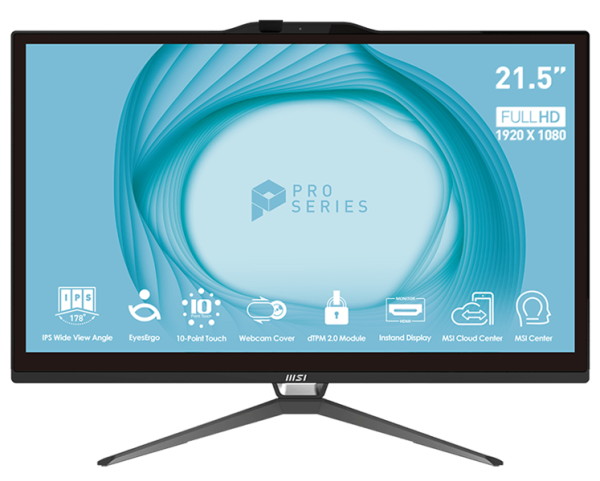 MSI Pro AP222T 13M AiO 21,5" FHD (1920x1080)IPS AG 10pts Touch, Core i3-13100 (3.4GHz),8Gb DDR4(1x8Gb),256GB SSD, TPM, Intel UHD,WiFi,BT,camera,Wired KB&mouse Eng/Rus,noOS,1y w-ty,Black