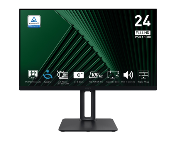 MSI PRO MP245PG 23.8" 16:9 FHD(1920x1080) IPS Flat,1ms(MPRT),1300:1,100M:1,300nits,178/178,HDMI 1.4,DP 1.2,VGA(D-Sub),Speaker,Tilt,Swivel,Height,Pivot,VESA,100Hz,Black,1y war-ty