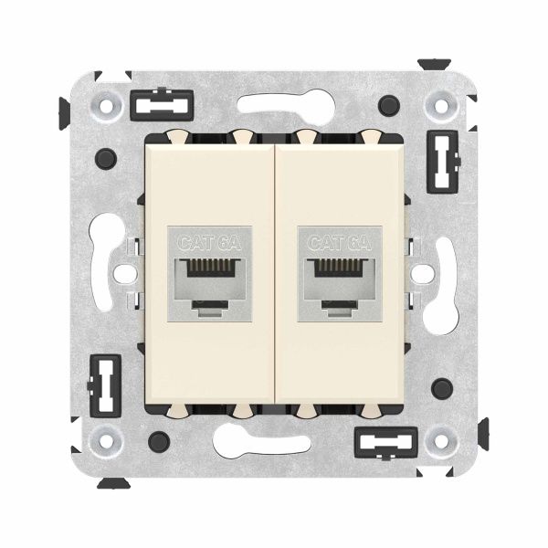Компьютерная розетка RJ-45 без шторки в стену, кат.6А двойная экранированная, Avanti, ванильная дымка