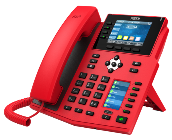 Fanvil X5U, 16 SIP-акк., 3,5", 480x320 Цвет. экран, POE, БП в комп., 2x1 Gbps, BT 4.2, Красный