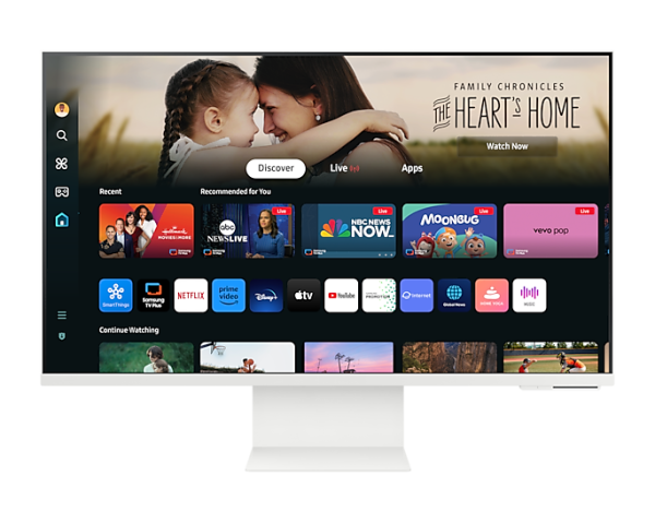 Samsung 32" Smart monitor M8 S32DM801UI VA 16:9 3840x2160x60Hz 4ms 400cd 3000:1 178/178 1млрд HDMI USB-C(65W) 2*USB 2.0 Spk10W Tizen HDR10+ sRGB 99% Tilt HAS Pivot Cam WiFi5 BT5.2 VESA White ПультДУ