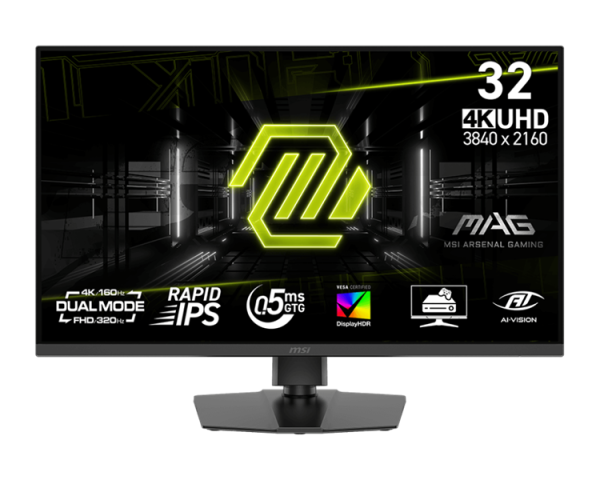 MSI 322URDF E16 31.5" 16:9 UHD(3840x2160) Rapid IPS Flat,DisplayHDR 400, 0,5ms(GTG), 1000:1,100M:1,400nits,2xHDMI,1xDP,USB-Ax2,USB-B,Tilt,Swivel,Height,Pivot,VESA, 160HzUHD/320HzFHD, Black, 1y war-ty