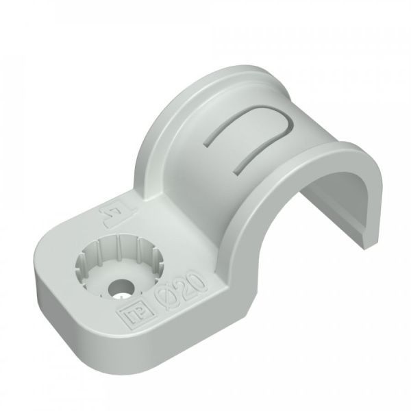 Крепеж-скоба пластиковая односторонняя для прямого монтажа атмосферостойкая серая в п/э d20 мм (10шт/550шт уп/кор)