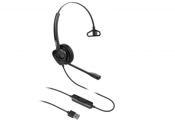 Fanvil HT301-U USB Headset, Leather cushions, 260° bendable boom arm, Dual Color LED Indicator, Supports ENC technology Noise Cancellation, Mono Headset