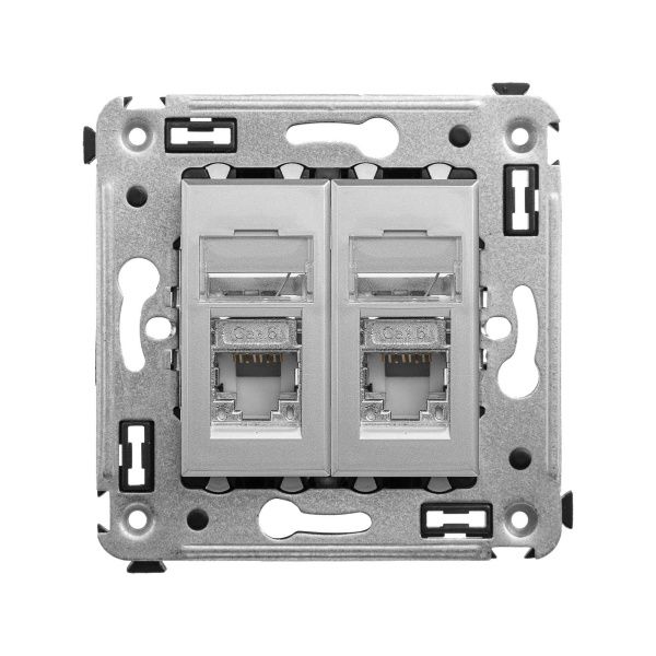 Компьютерная розетка RJ-45 в стену, кат.6 двойная экранированная, Avanti, закаленная сталь