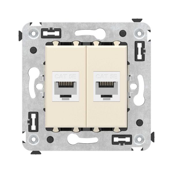 Компьютерная розетка RJ-45 без шторки в стену, кат.5е двойная, Avanti, ванильная дымка