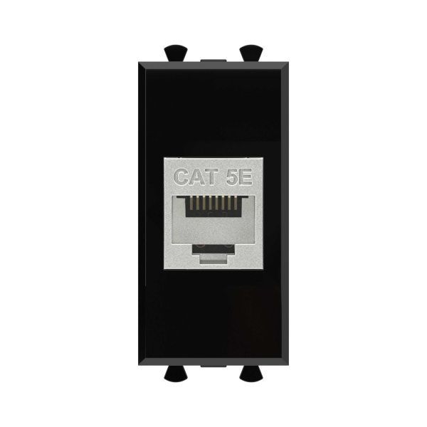 Компьютерная розетка RJ-45 без шторки модульная, кат.5е экранированная, Avanti, черный квадрат, 1 модуль