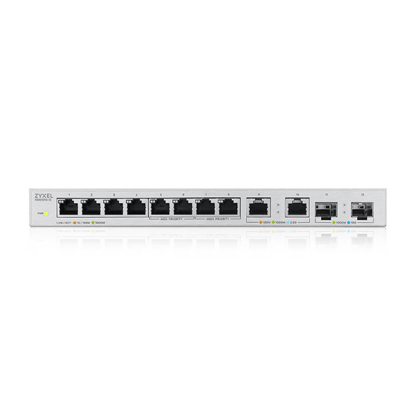 Коммутатор Zyxel XGS1010-12, 8xGE, 2x1/2,5GE, 2xSFP+, настольный, бесшумный