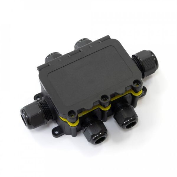 Распределительная коробка с откидной крышкой 6-вводная IP68 ПА66 40А 450В d3,5-12 мм 131х95х37 Распределительная коробка с откидной крышкой 6-вводная IP68 ПА66 40А 450В d3,5-12 мм 131х95х37