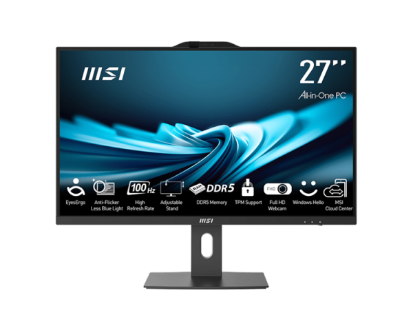 MSI Pro AP272P 14M AiO 27" FHD (1920x1080)IPS AG Non-touch, Core i3-14100 (3.5GHz), 8Gb DDR5(1x8Gb), 256GB SSD M.2, Intel UHD, WiFi, BT,camera, WirelessKB&mouse Eng/Rus,No OS,1y war-ty, Black